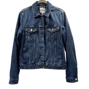 Zara Womens Jean Jacket Med Button Up Collared Denim Blue Cotton Long Sleeve Y2K